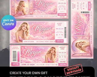 Megan Concert Memory Tickets Decorative Keepsake – Instant Download – Printable & Editable Canva Ticket Template