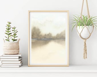 Acuarela paisaje digital descargar arte pared neutral casa decoración