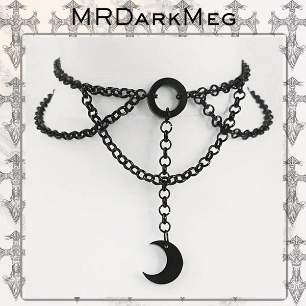 Gotycki naszyjnik z czarnym księżycem, wisiorek w kształcie półksiężyca, obroża z warstwowym łańcuszkiem
