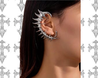 Silver Dragon Ear Cuff Fantasy Spike Ear Wrap No Piercing
