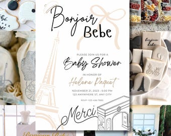 Bonjour Bébé Baby Shower Invitation: Gender Neutral Paris Theme (Digital Download)