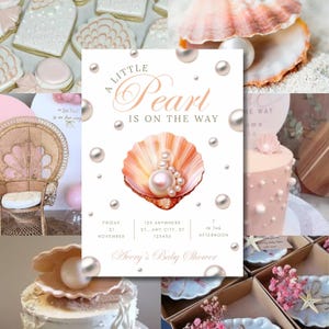 A Little Pearl Is on the Way Baby Shower Invite – Editable Canva Template – 5x7 Printable + Facebook Covers – Digital Download