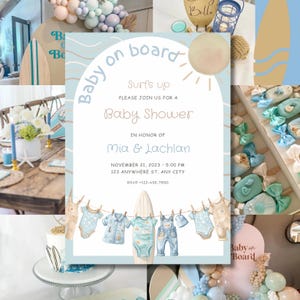 Surfing Baby Shower Invitation: Beach Theme, Editable Canva Template (Digital Download)