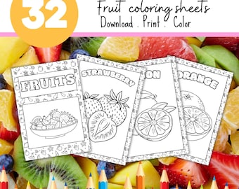 Obst Malseiten: Kinder Lernaktivität, druckbare PDF