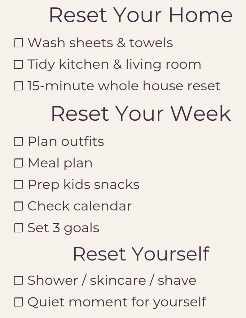 Sunday Reset Checklist | Printable Planner for Busy Moms (Digital Download) image 4