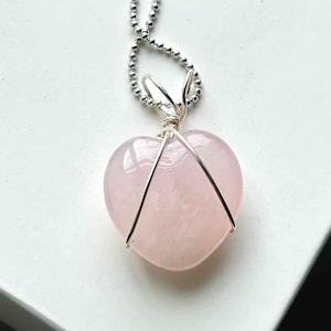 Rose Quartz Necklace, Heart Necklace, Rose Quartz Heart Necklace
