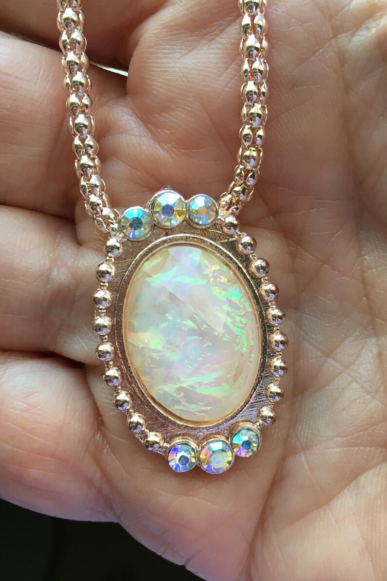 Synthetic Opal Necklace Rose Gold Necklace | Etsy