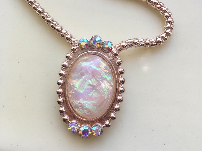 Synthetic Opal Necklace Rose Gold Necklace | Etsy