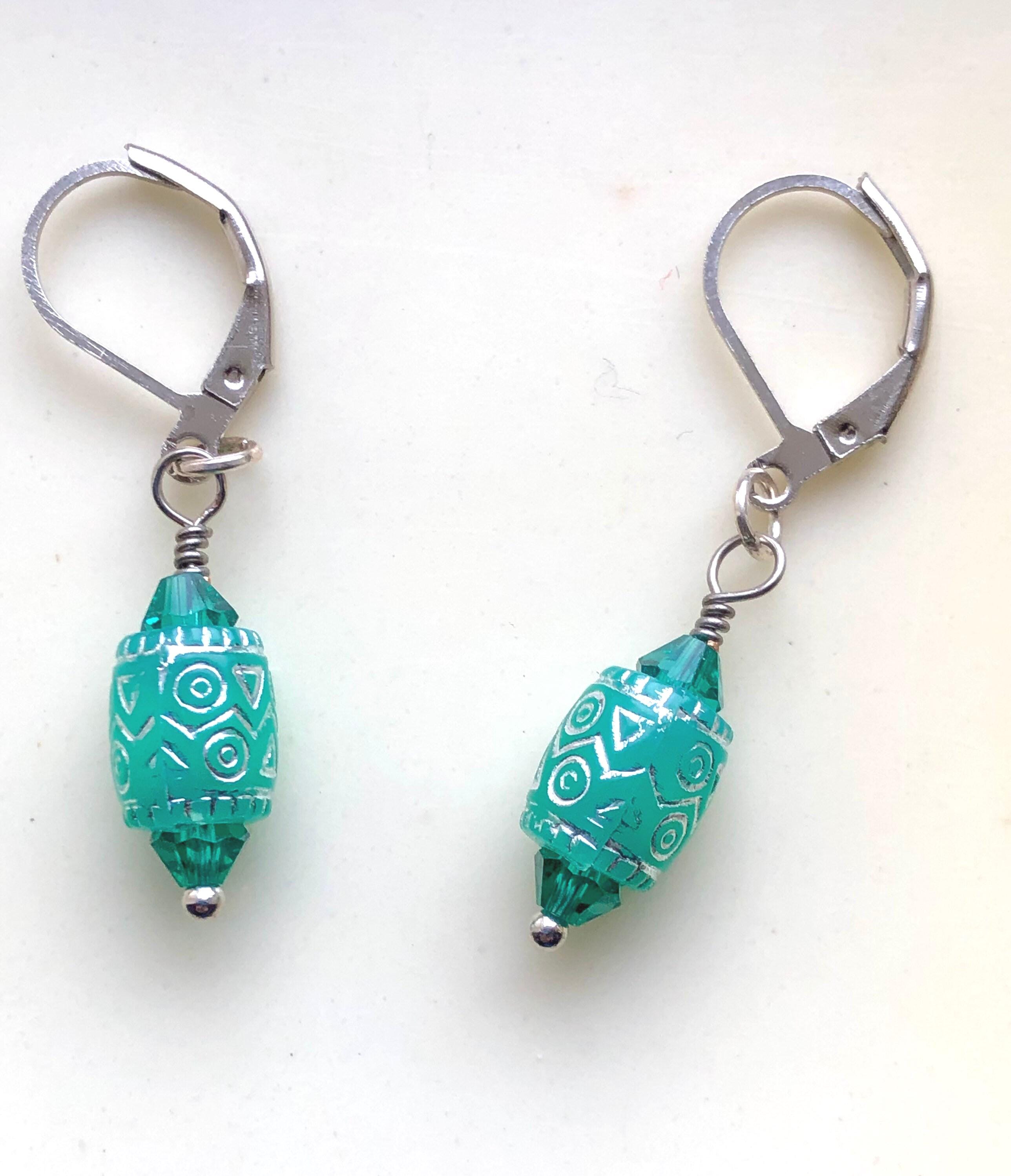 Pendientes verdes y plateados, pendientes verde esmeralda, pendientes verde plata