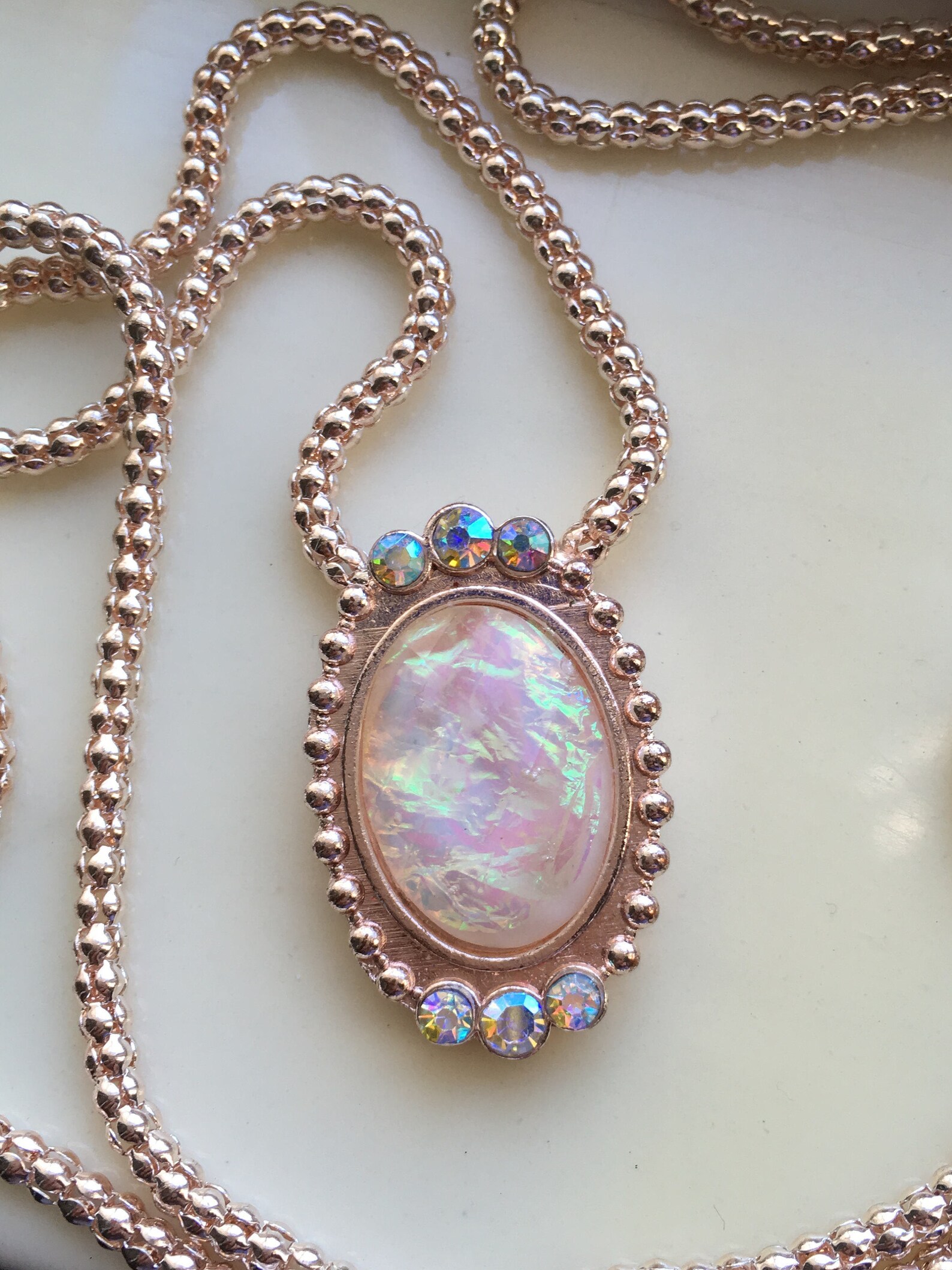 Synthetic Opal Necklace Rose Gold Necklace | Etsy