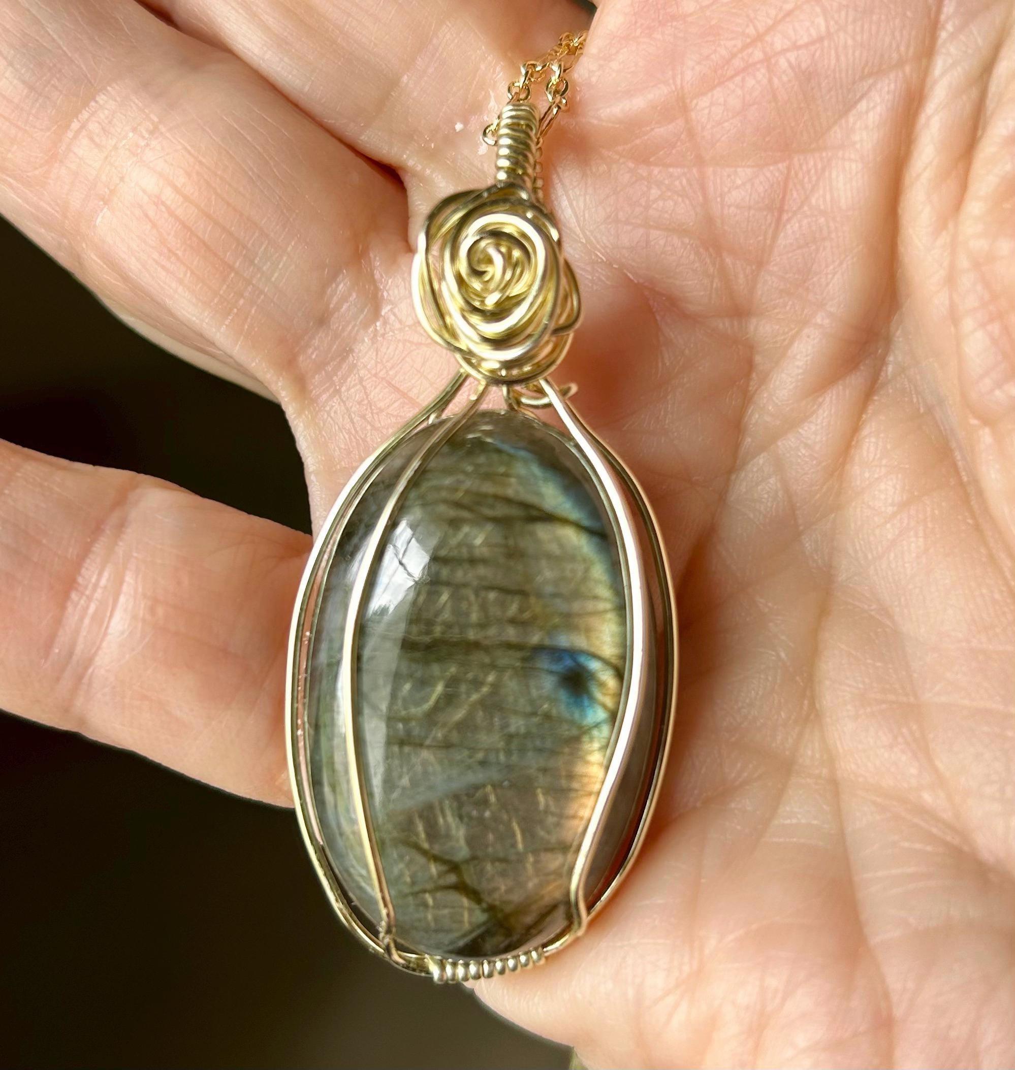 Labradorite Necklace, Oval Gold Necklace