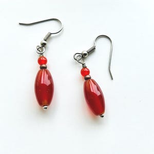Red Carnelian Earrings,  Red Oval Earrings