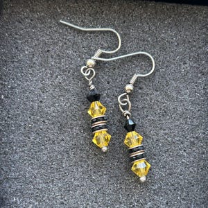 Topaz and Black Swarovski Crystals, Bumble Bee Earrings, Topaz Earrings