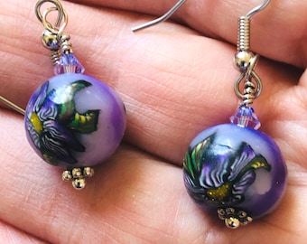 Pendientes de orquídea con cristales Swarovski color lavanda: acero inoxidable, 3,8 cm