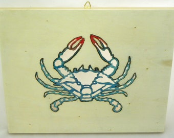 Blue Crab Painting on Wood Wall Art