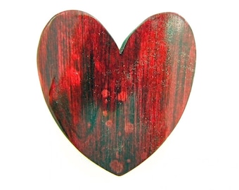 Wood Red Heart Pin
