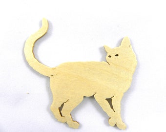 Wooden Cat Cut Out, Wooden Cat Christmas Tree Ornament, Wooden Cat Magnet, Wooden Cat Pin