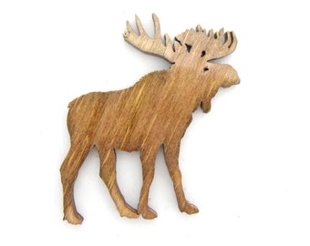 Wood Moose Cut Out, Wood Moose Christmas Tree Ornament, Moose Magnet, Moose Pin