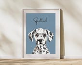 Mabel the Dalmatian – Printable Dog Art, Blue Wall Decor, Whimsical Pet Portrait, 5 Sizes Included