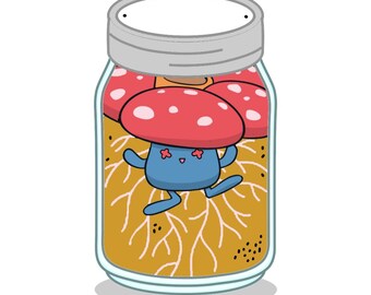 Vileplume Mushroom Spawn Jar Sticker - Spore, Mycology, all orders come with a free sticker