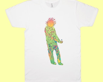 Sunny Grower T-shirt, psykedelisk solandaillustration, naturväxtkonst
