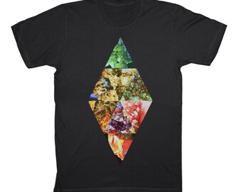 Dig Deep T-shirt: Sacred Geometry Crystal Grid Art, alla beställningar levereras med ett gratis klistermärke