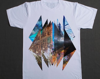 Tesselation-arkitekturskjorta, Escher-inspirerad synthwave-konst, Union Made bomullströja