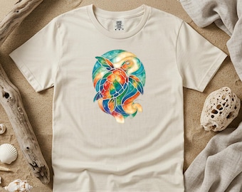 Camiseta de Tortuga Pintada - Camisetas de Colores Cómodos / Camiseta Clásica Costera / Estilo Playero, Estilo CSS