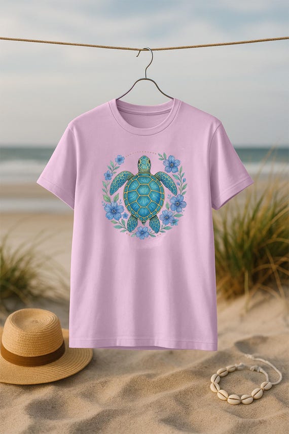 Turtle Bloom Coastal Tee – Soft Floral Sea Turtle Shirt for Ocean Lovers