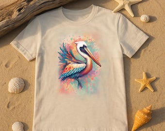 Painted Pelican Shirt – Coastal Classic Tee in Heather Prism Natural | Coastal Bird Art, Charleston Beach Vibes, CSS Swag
