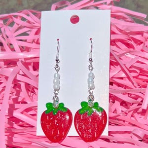 Strawberry Earrings | Fruit Earrings | Unique Earrings | Cool Earrings | Strawberry Dangle Earrings | Fruit Dangle Earrings | Fun Earrings