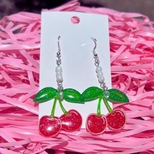 Cherry Earrings | Fruit Earrings | Fruit Dangle Earrings | Unique Earrings | Cool Earrings | Cherry Dangle Earrings | Fun Earrings
