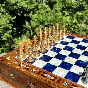 Custom Chess Set: Metal Pieces and Wooden Board (With Storage Drawer)