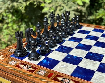 Custom Chess Set Handmade – Wooden Chess Board, Personalized Christmas Gift for Dad, Son, or Husband, Birthday or Graduation Present