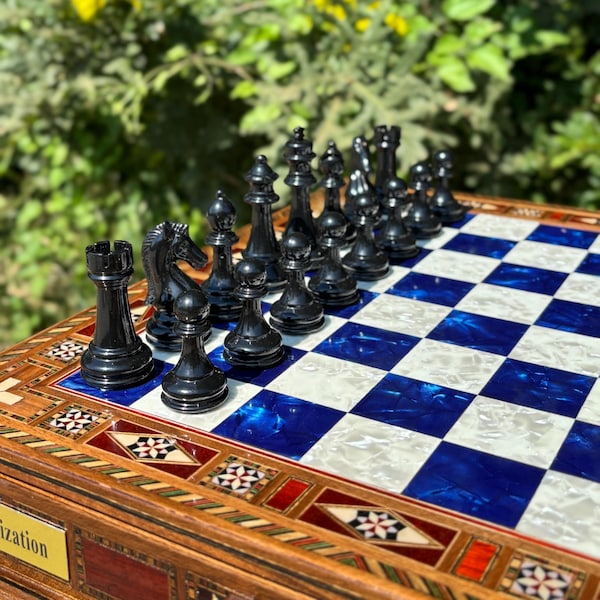 Custom Chess Set Handmade – Wooden Chess Board, Personalized Christmas Gift for Dad, Son, or Husband, Birthday or Graduation Present