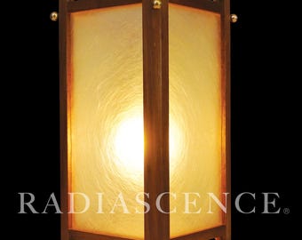 Mid Century Modern Fiberglass Walnut Brass Lantern Hanging Swag Lamp 50's Unused