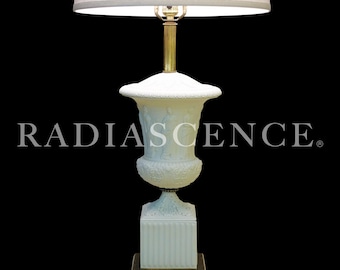 Xlarge Paul Hanson Neoclassical Modern Hollywood Regency Bisque Ceramic Marble Brass Table Lamp 1960's Italy