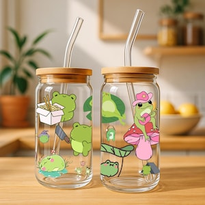 Copo de Colagem de Sapo, Copo de Vidro Estético para Beber, Design Bonito de Sapo, Copo Divertido, Copo Reutilizável Caprichoso, Presente Exclusivo para Amantes de Sapos