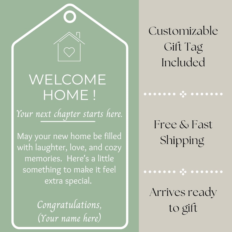Personalized Welcome Home card included with luxury blanket, thoughtful real estate closing gift from realtor to home buyer