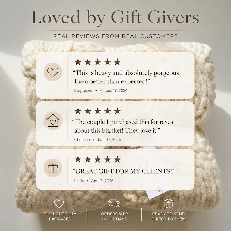 Five-star customer reviews for luxury realtor closing gift blanket, highly rated housewarming and real estate client gift