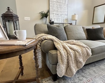 Manta de punto grueso / Imitación de Pottery Barn / Manta para cama y sofá / Regalo de inauguración de la casa I Manta de lujo Hygge
