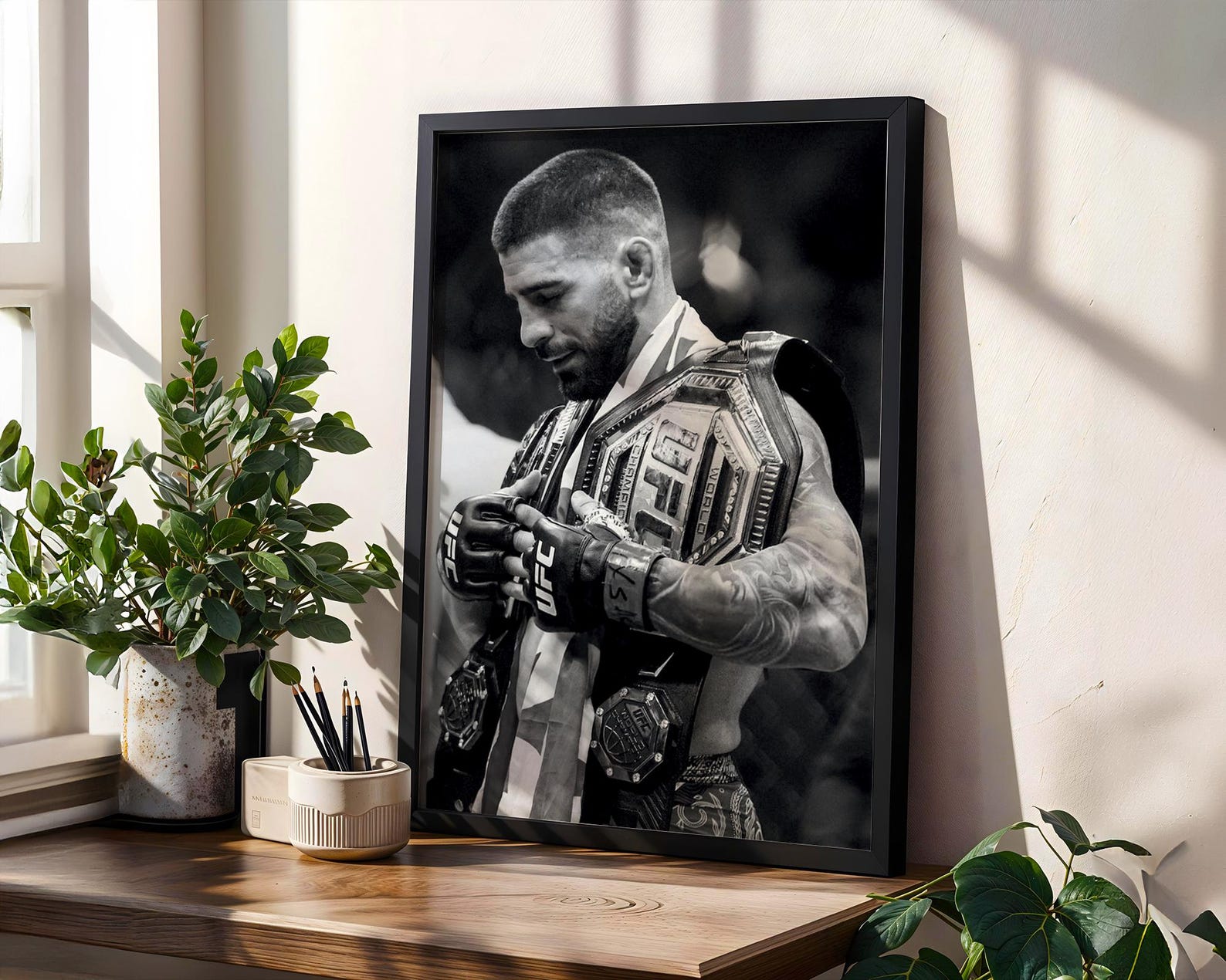 Ilia Topuria Digital Print, UFC Champion Wall Art, Black &amp; White MMA ...