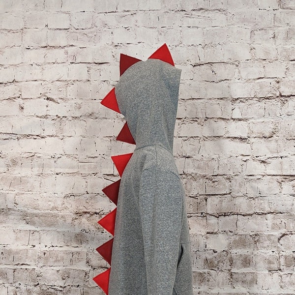 Gray Dinosaur Hoodie With Alternating Red and Maroon (or any color) Spikes