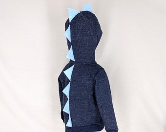 Speckled Navy Blue Dinosaur Hoodie - With Light Blue Spikes - Sizes 2T through 8 Available