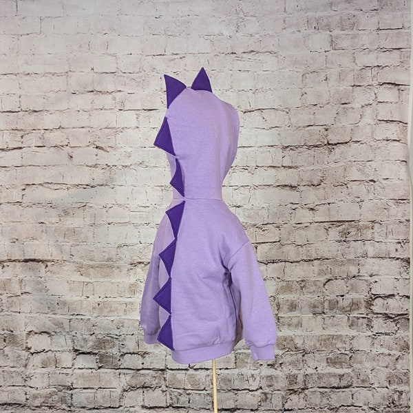 Sweat à capuche dinosaure violet clair avec pointes violettes (ou n’importe quelle couleur)