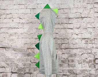 Gray Dinosaur Hoodie With Trio of Green (or any color) Spikes