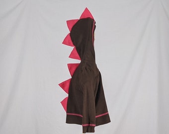 Brown Dinosaur Hoodie - Pink Spikes - Size 2T (LAST ONE)