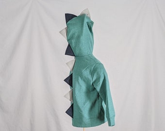 Aqua Dinosaur Hoodie - With Alternating Gray and Navy Blue Spikes