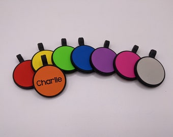 Personalized Silicone Pet Tags - Stylish Circle Shape, Durable, and Quiet. Engraving on both sides - choose your color!