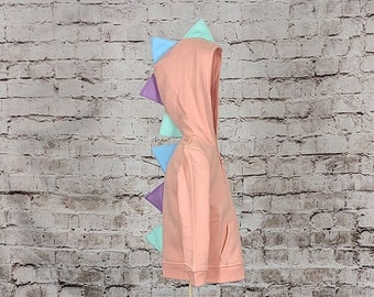 Coral Hoodie With Mint Green, Light Blue, and Light Purple (or any color) Spikes